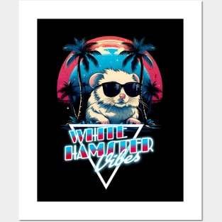 Retro Wave White Hamster Vibes Shirt Posters and Art